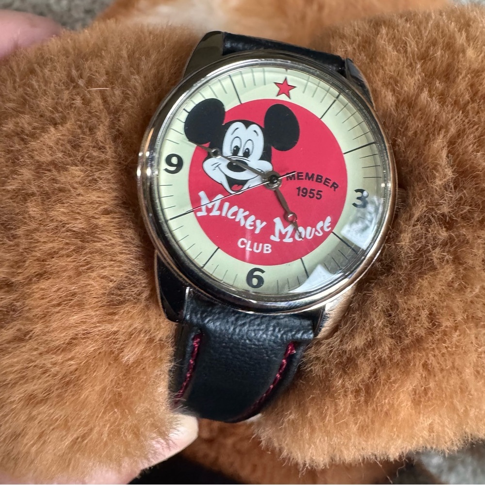 Mickey Mouse Club Watch with Black Leather Strap